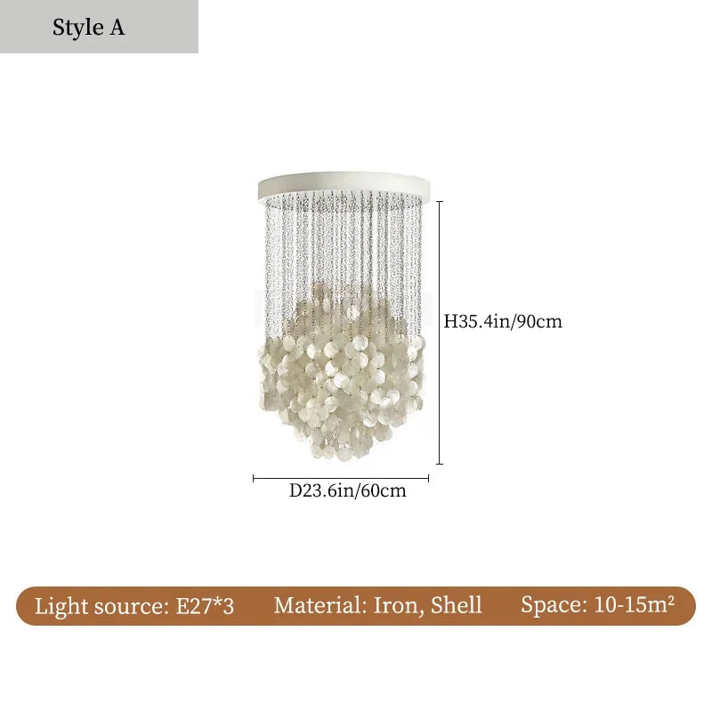 Afralia™ Mother of Pearl Chandelier: Unique Danish Design Shell Lights for Living Room, Dining Room, and Staircase