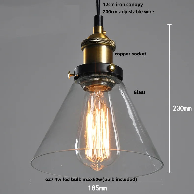 Afralia™ Vintage Copper LED Glass Pendant Lamp for Kitchen Coffee Restaurant Loft