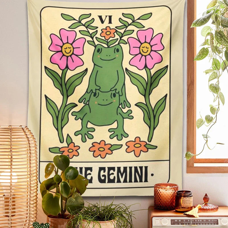 Afralia™ Gemini Frog Constellation Wall Hanging Tapestries for Boho Room Decor