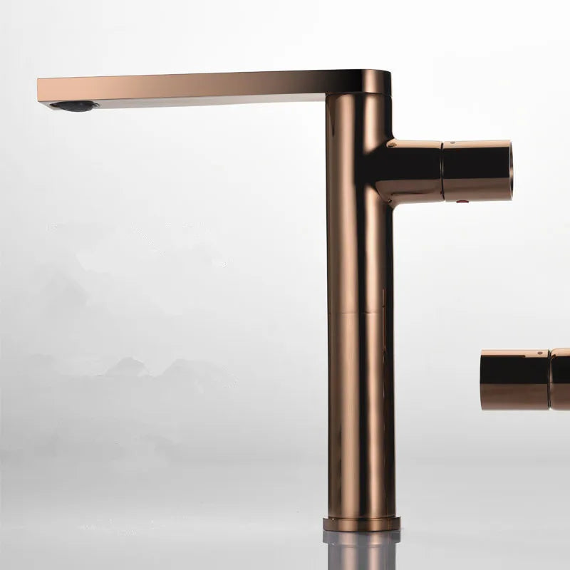 Afralia™ Rose Gold Basin Faucet: Brass Single Handle Bathroom Mixer Tap - Hot & Cold