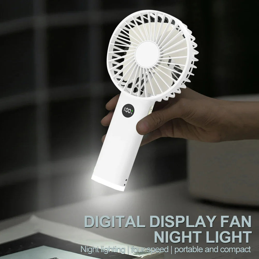 Afralia™ Mini Fan Night Light LED Rechargeable USB Portable Handheld Quiet Stand