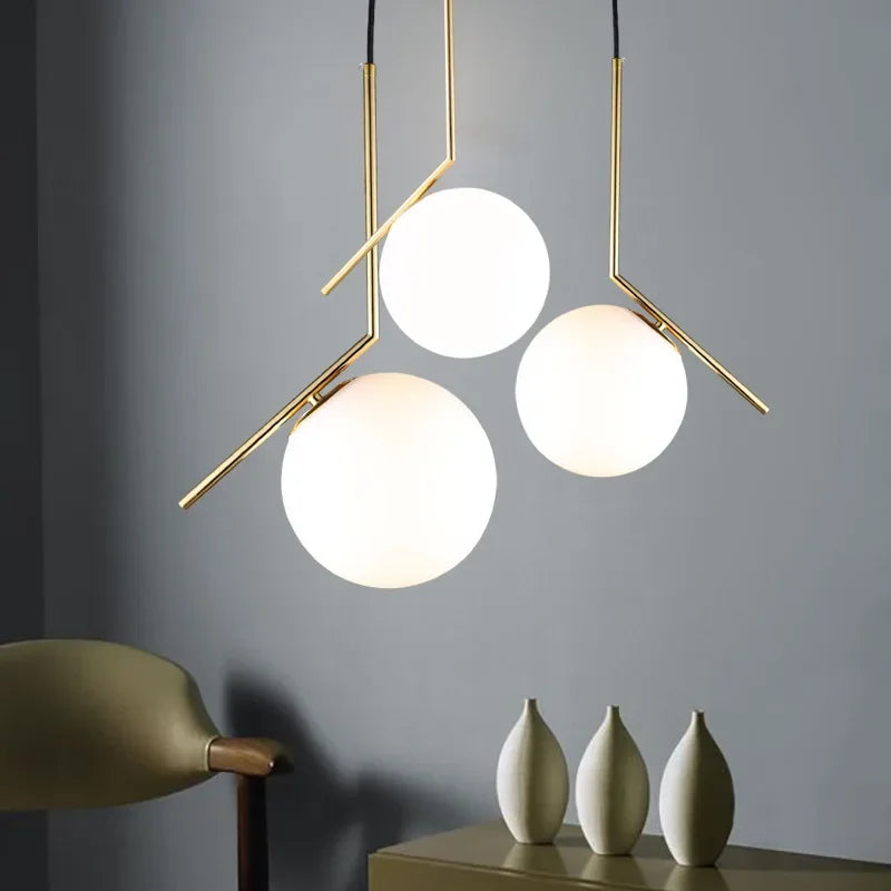 Afralia™ Modern Metal Glass Ball Pendant Lights for Living Room and Kitchen