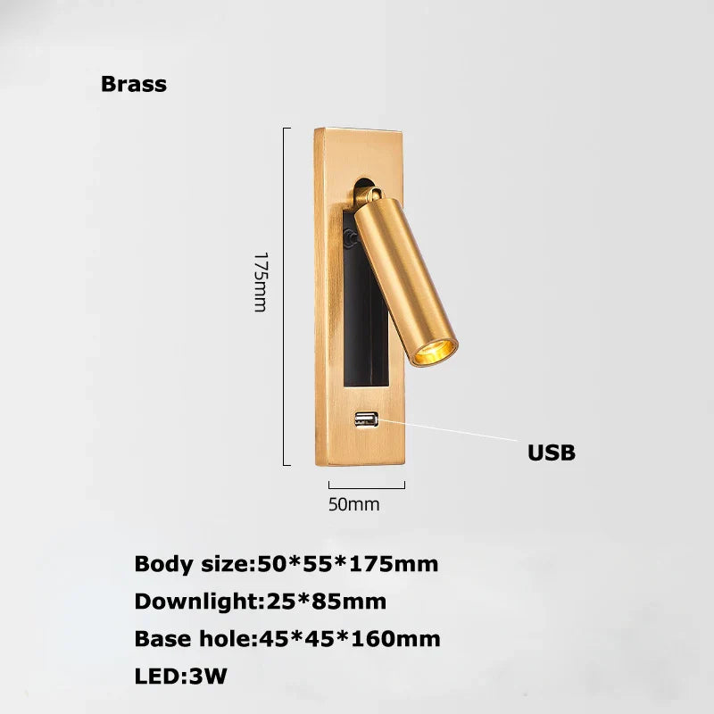 Afralia™ LED Wall Lamp with Switch, USB Port, Rotatable - Bedroom Reading Light