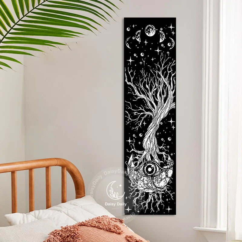 Afralia™ Moon Phase Galaxy Mystic Eyes Star Tapestry for Bedroom