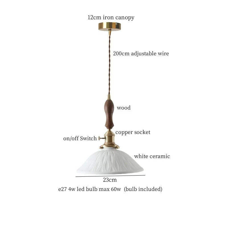 Afralia™ Ceramic Wood LED Pendant Light Fixtures for Bar, Bedroom, Living Room