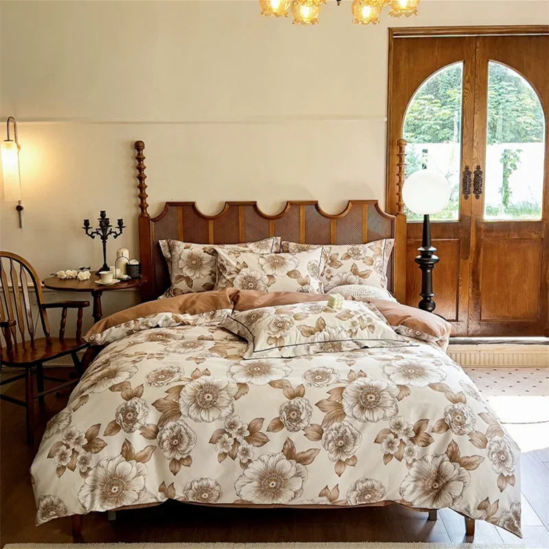 Afralia™ Egyptian Cotton Bedding Sets - Queen King Ru Size, Print Sheet Pillowcase Duvet Cover Set