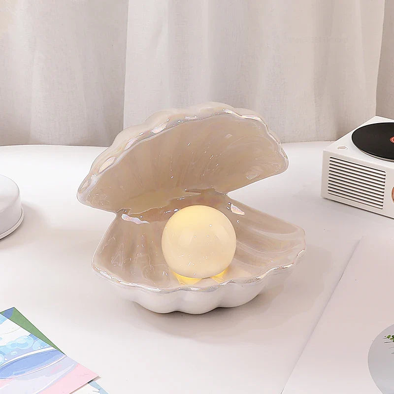 Afralia™ Ceramic Shell Pearl Night Light: Modern Nordic Bedroom Decor and Bedside Lamp