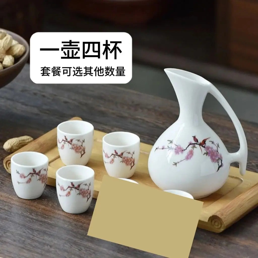 Afralia™ Ceramic Wine Set Dispenser Antique Pot Liquor Cup Warming Container