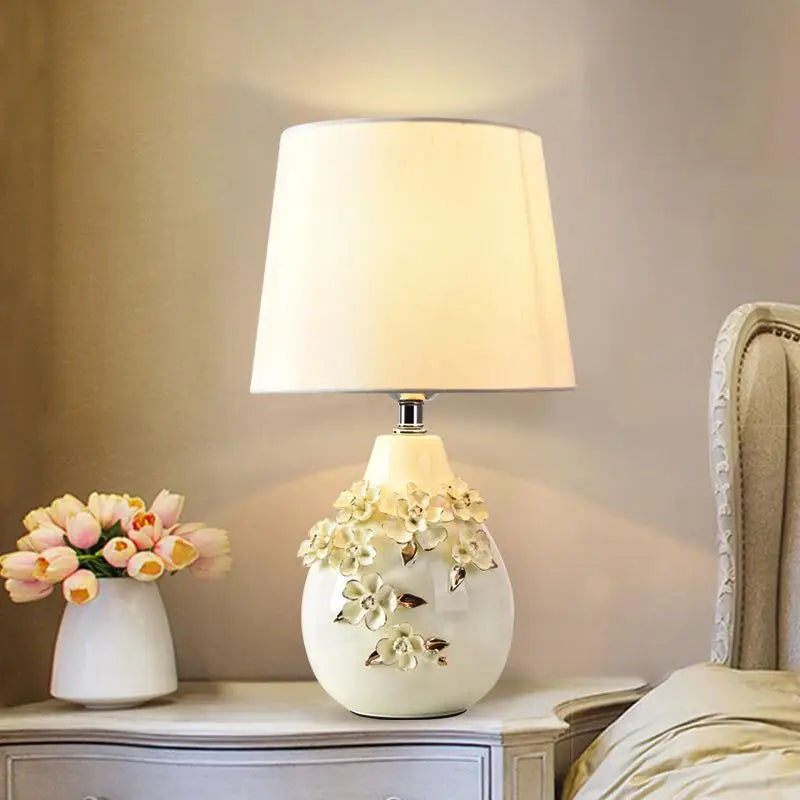 Afralia™ Romantic Carved Ceramic Table Lamp - Elegant Bedroom Night Light