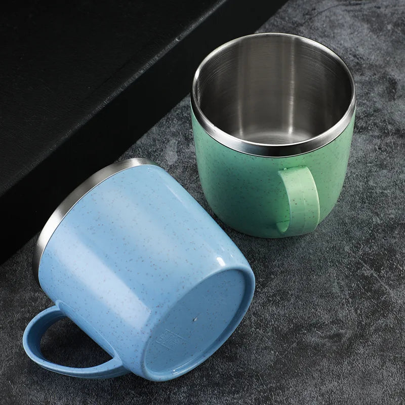 Afralia™ Stainless Steel Double Layer Coffee Milk Tea Cup