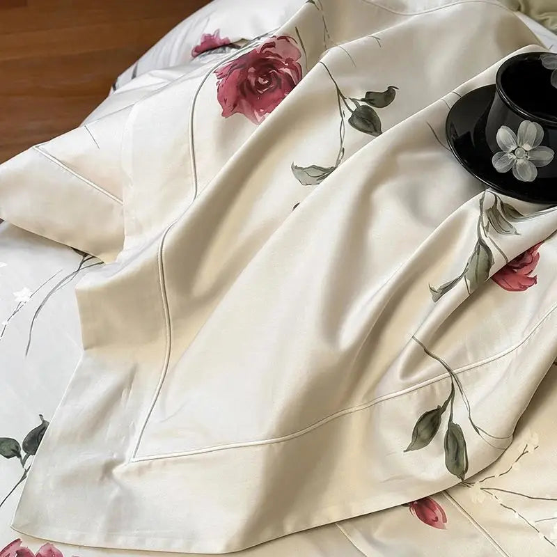 Afralia™ Vintage Rose Flowers Bedding Set, 1000TC Egyptian Cotton, 4Pcs