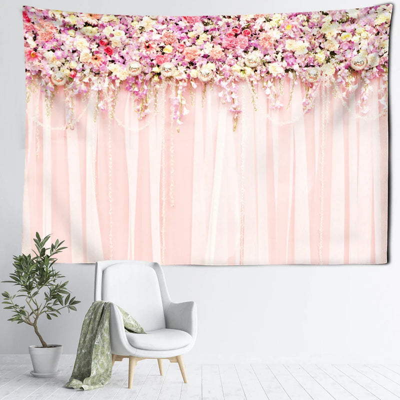 Afralia™ Pink Flower Wall Hanging Tapestry - Modern Minimalist Bohemian Home Decor