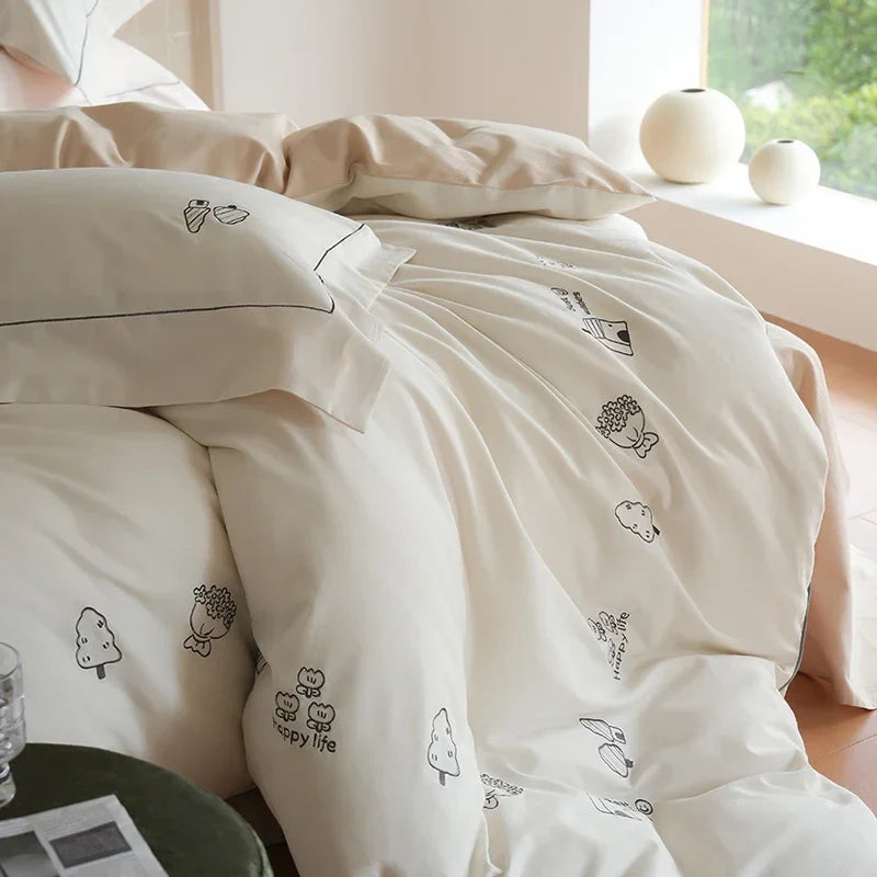 Afralia™ Brushed Volcanic Fleece Bedding Set: Luxe 100% Cotton Duvet Cover & Pillowcases
