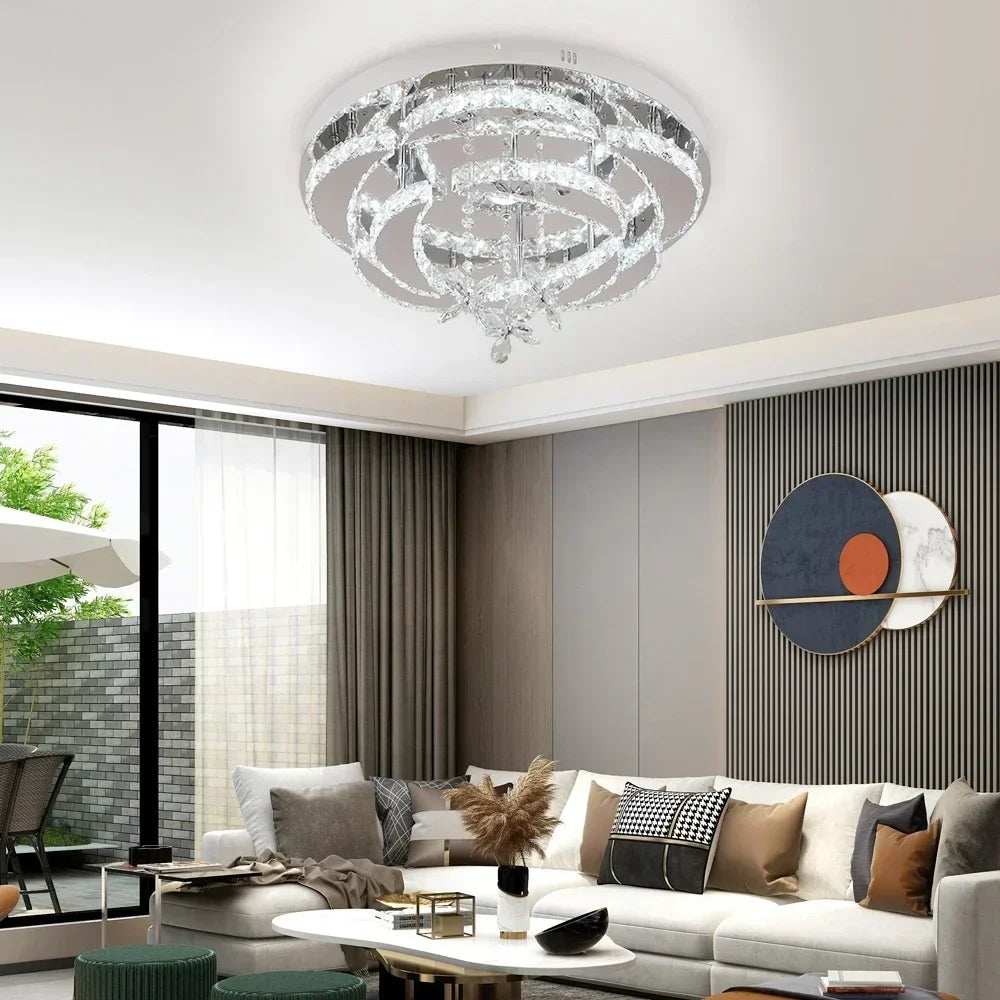 Afralia™ Luxury Crystal LED Chandelier Ceiling Lamp for Living & Dining Room