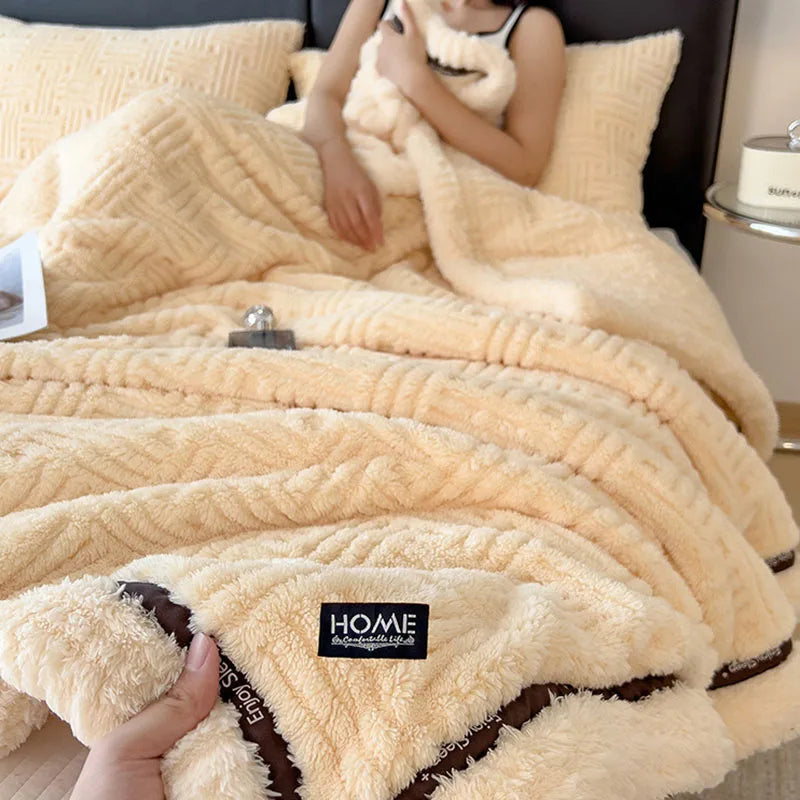 Afralia™ Soft Coral Fleece Sofa Blanket for Autumn Winter, Single Double Comforter