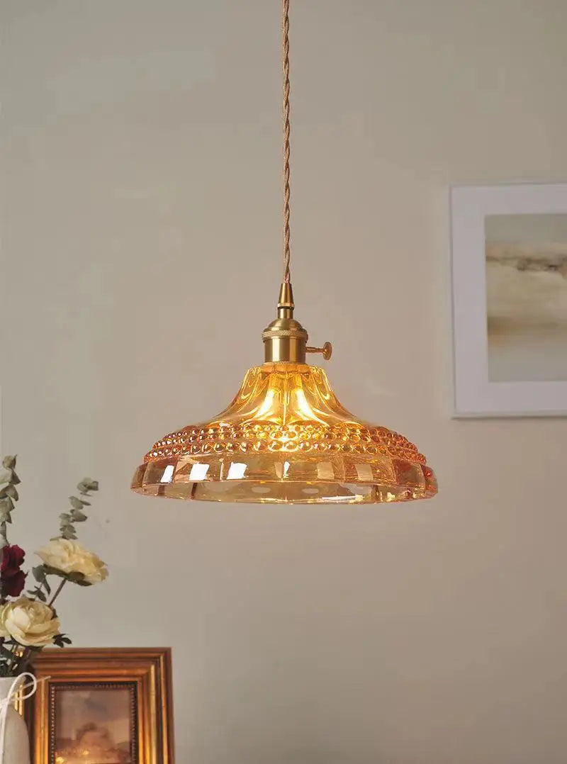 Afralia™ Copper Glass LED Pendant Lamp Switch Green Amber White Nordic Hanging Lights