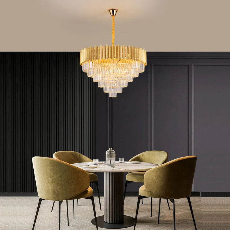 Afralia™ Modern Golden Crystal Pendant Chandelier for Luxurious Living Room Decor