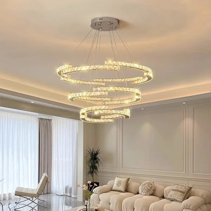 Afralia™ Circle Crystals LED Pendant Chandelier Light for Luxury Home Décor