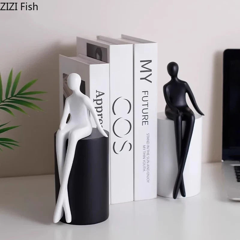 Afralia™ Geometric Base Character Statue Decor - Resin Sculpture for Aesthetic Room Ornaments