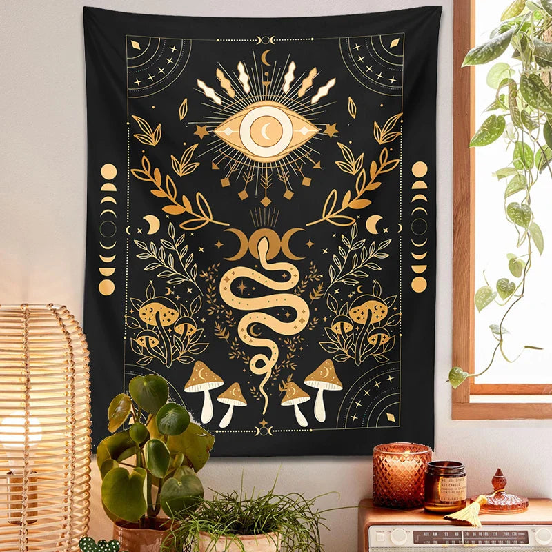 Afralia™ Mystical Moon Phase Moth Eye Tapestry - Witchcraft Aesthetic Home Decor