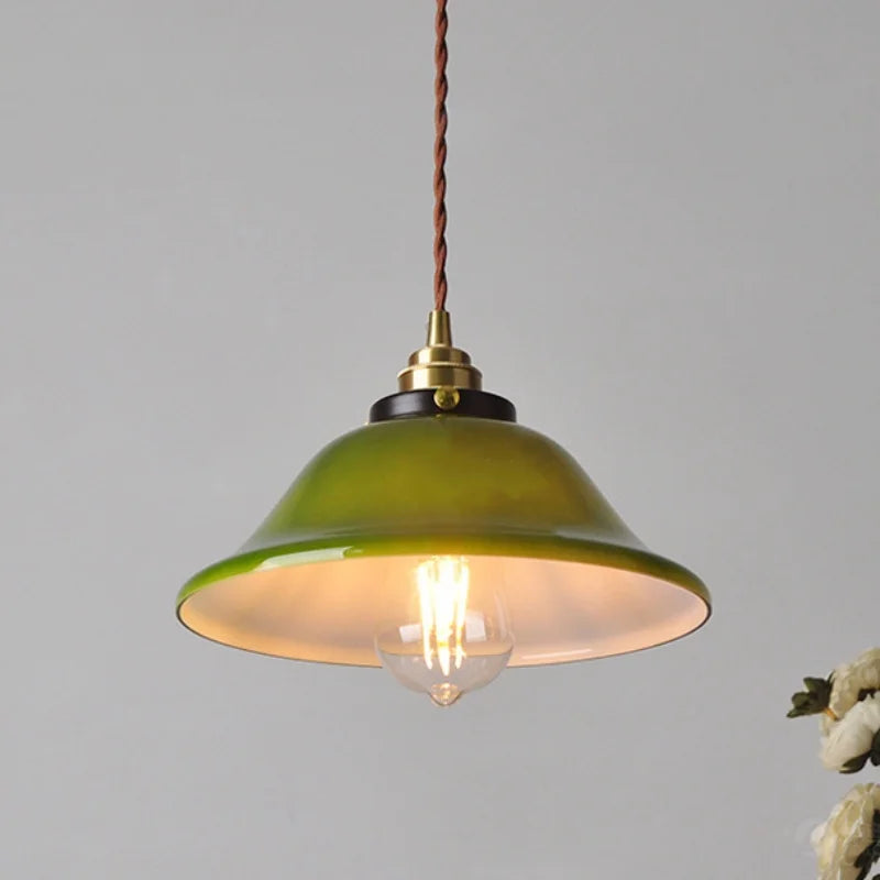 Afralia™ Green Glass Adjustable LED Pendant Lights for Modern Nordic Home Decor