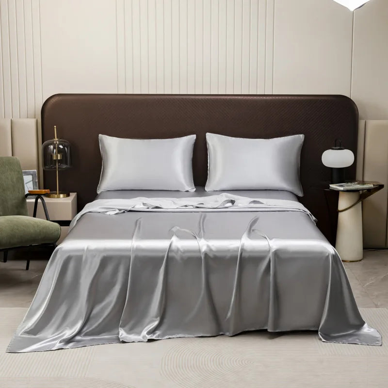 Afralia™ Satin Flat Sheet and Pillowcase Set | Silky Solid Color Bedding for Full Queen King Size