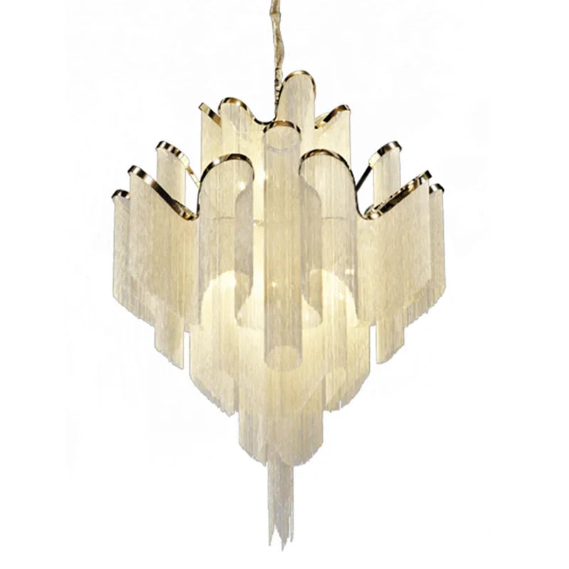 Afralia™ Fringed Chandelier: Silver & Gold Aluminium Chain Pendant Light for Luxe Home & Hotel Decor