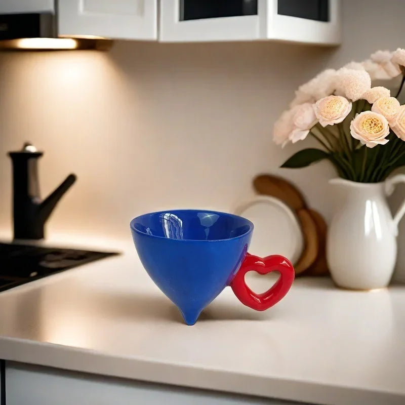 Afralia™ Heart Ceramic Coffee Mug Tea Cup Set, Conical Dining Table Milk Juice Container