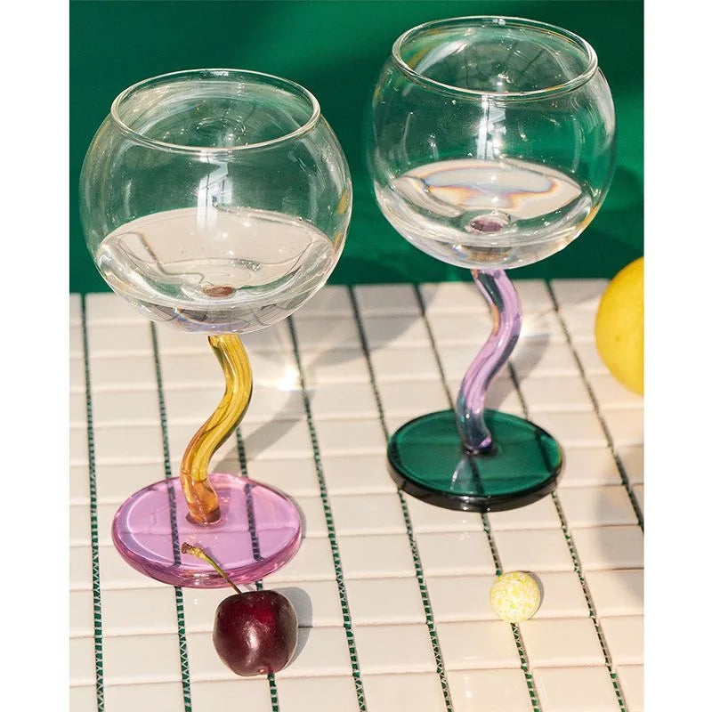Afralia™ Round Twisted Stem Wine Glass Goblet - 300ml 10oz Creative Colourful Cup