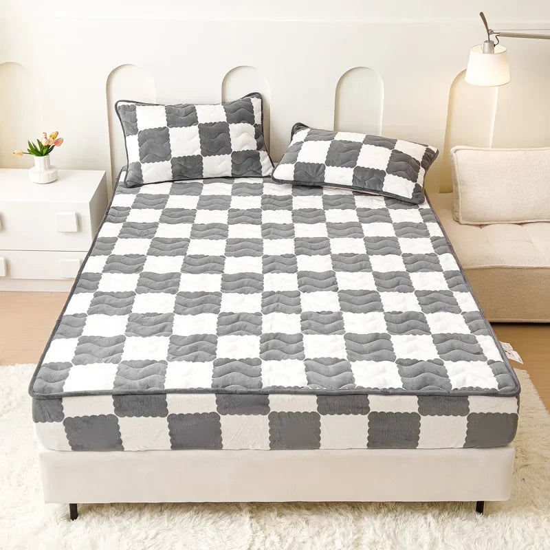 Afralia™ High Grade Milk Velvet Patchwork Bedspreads Geometric Pattern Thicken Bedsheet
