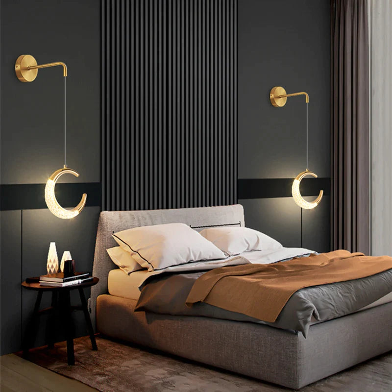 Afralia™ Nordic Gold Luxury Bedside Wall Lamp Modern Creative Chandelier Fixtures