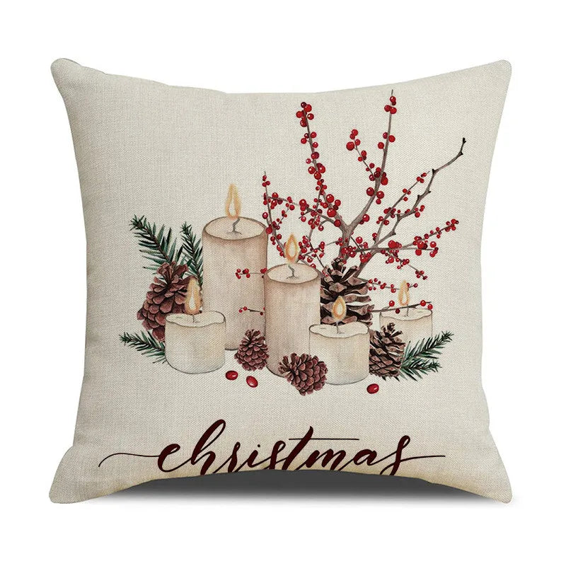 Afralia™ Pinecone Candlestick Linen Print Pillowcase - Christmas Home Decor