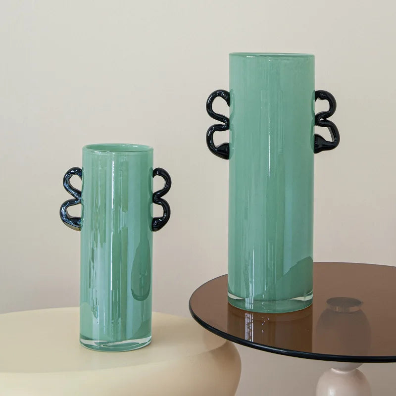 Afralia™ Glass Vase: Double-eared Straight-tube Flower Arrangement Hydroponics Terrarium Home Decoration