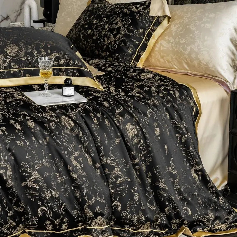 Afralia™ Luxe Eucalyptus Bedding Set in Black/Gold - Silky Soft & Skin-friendly