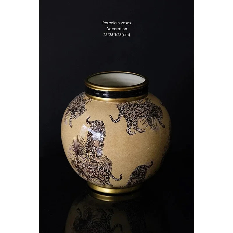 Afralia™ Tiger Pattern Porcelain Vase - Handmade Ceramic Decoration