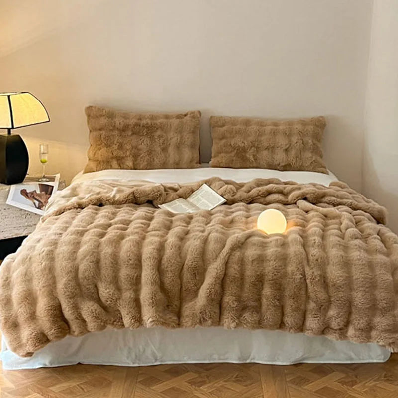 Afralia™ Faux Rabbit Fur Thicken Plush Blanket, Soft & Warm Sofa Bed Throw