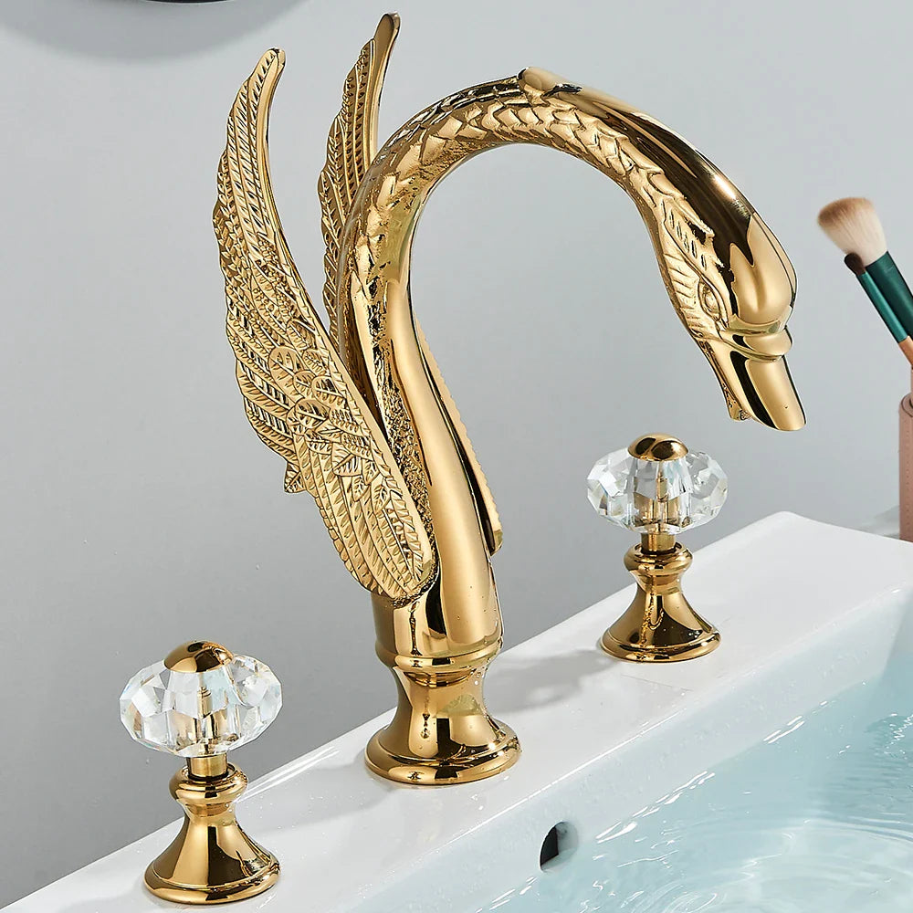 Afralia™ Golden Swan Crystal Dual Handle Basin Tap
