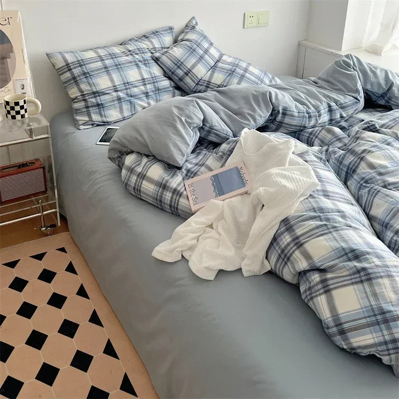 Afralia™ Japanese Style Cotton Printed 4Pcs Bedding Set with Double-Sided Design