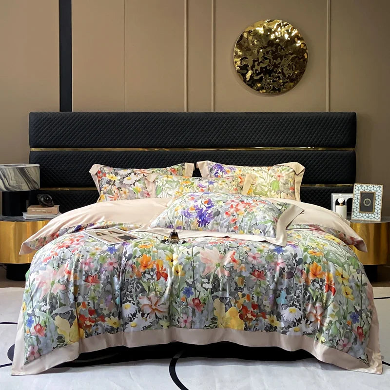 Afralia™ Floral Print 600TC Cotton Bedding Duvet Set with Sheets & Pillowcases