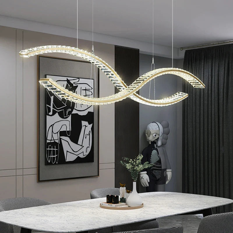Afralia™ Double Wave Crystal Chandelier - Modern LED Dining Room Lighting