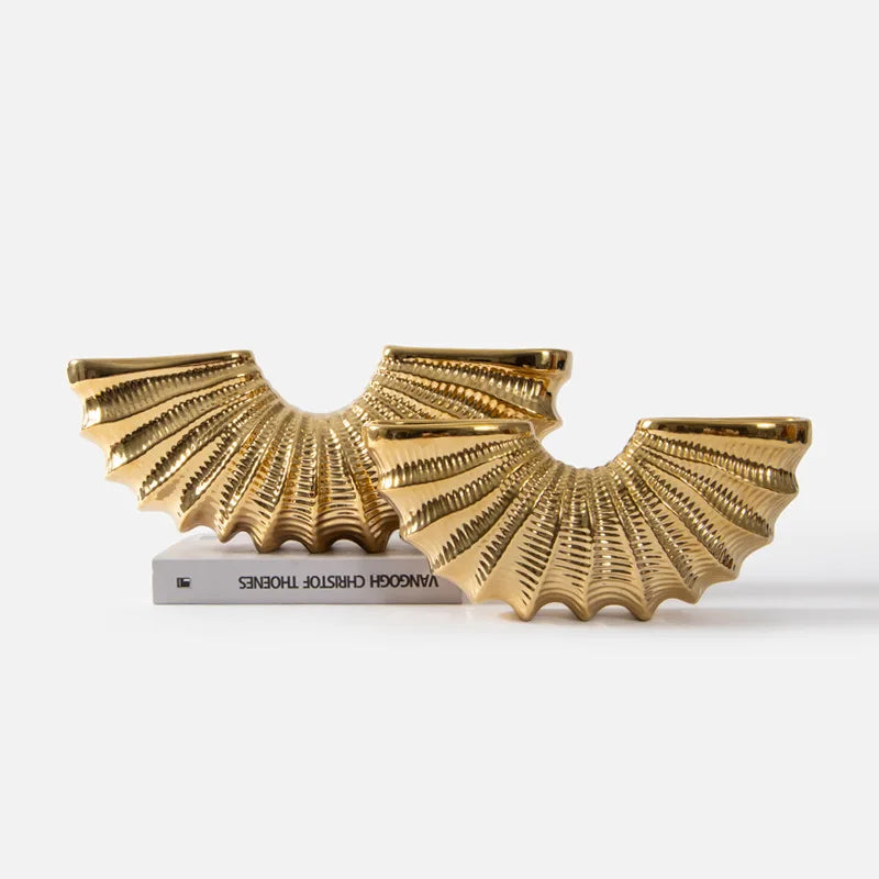 Afralia™ Golden Shell Ceramic Vase | Geometric Design | Living Room Decoration