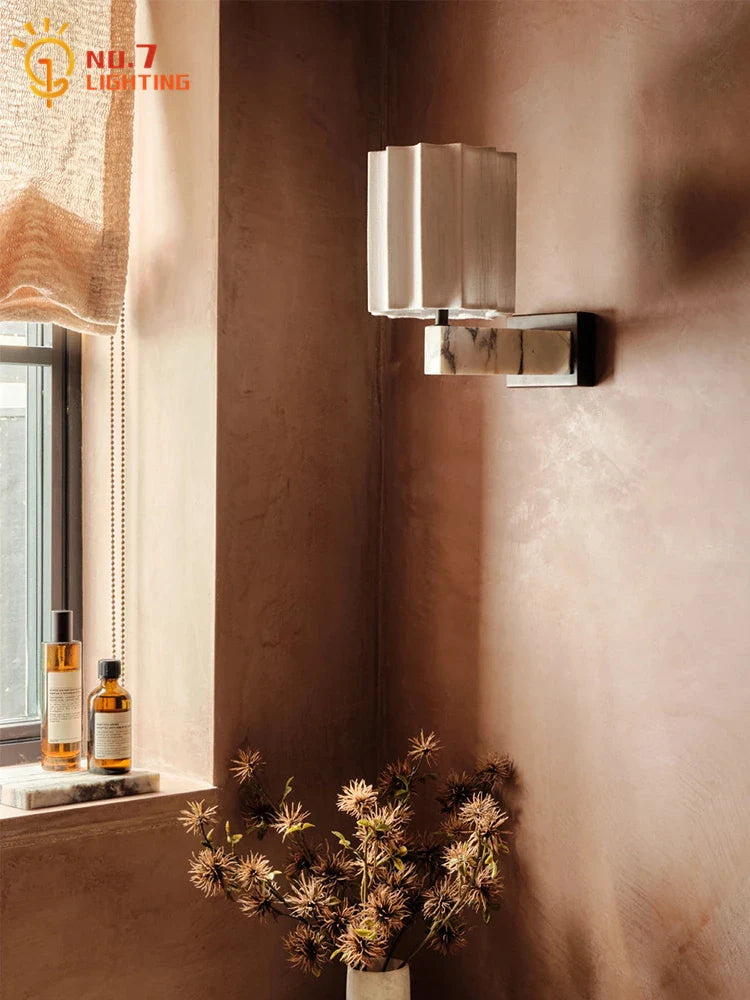 Afralia™ Natural Bulgari Marble LED Wall Lamp: Medieval Retro Design for Home Decor