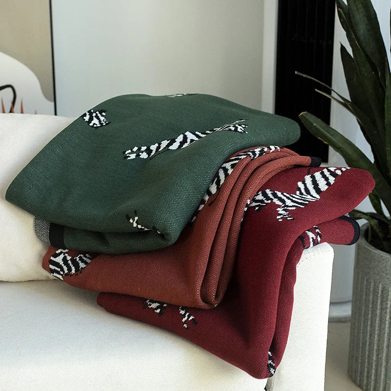 Afralia™ Zebra Jacquard Knit Throw Blanket