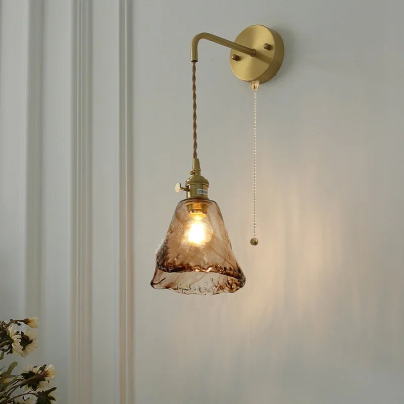 Afralia™ Amber Vintage LED Wall Light Fixture Up Down Rotate Pull Chain Switch