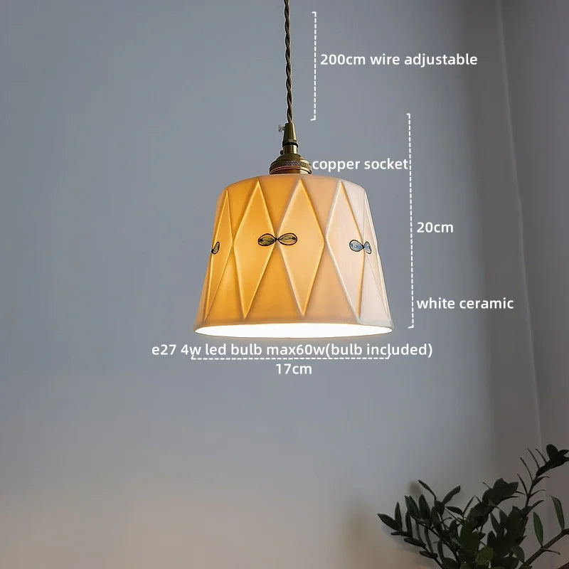 Afralia™ LED Copper Ceramic Pendant Lamp Modern Style Chandelier for Living Dining Bedroom