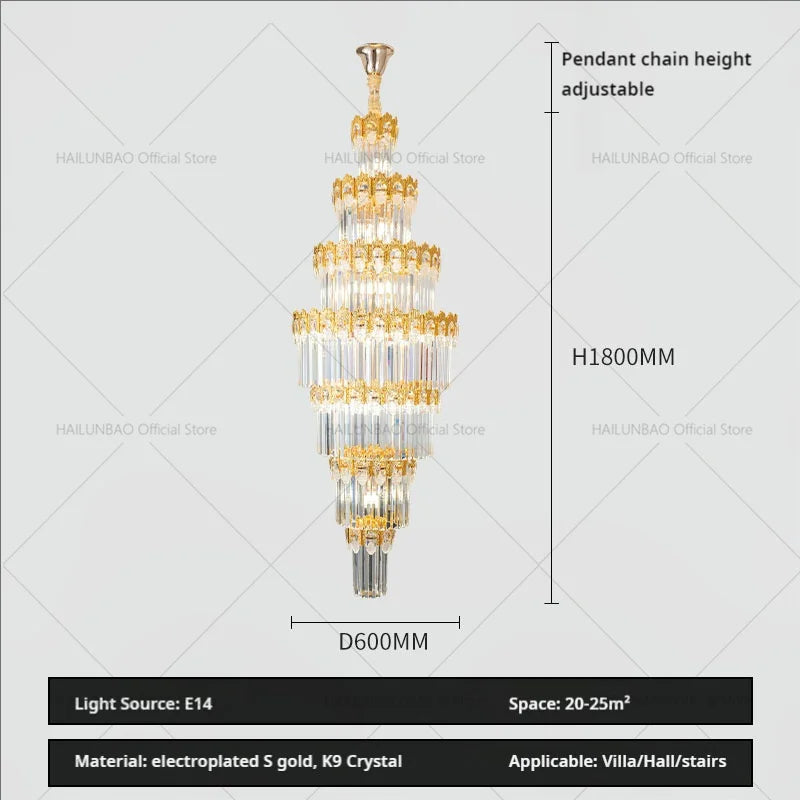 Afralia™ Crystal Staircase Chandelier: Luxurious European Style for Villa Living