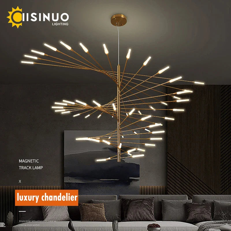 Afralia™ Firework Shape LED Chandelier in Gold and Black for Home Lighting