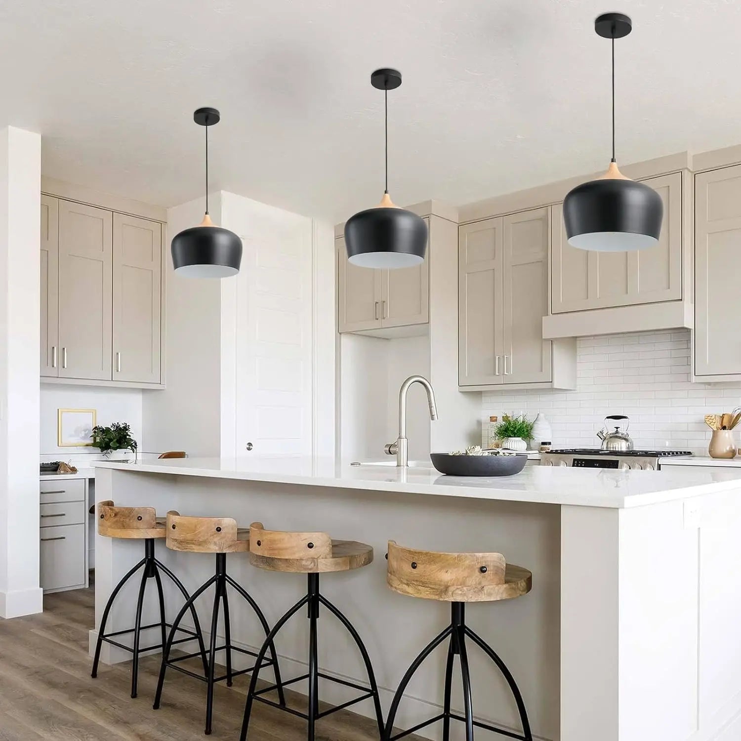 Afralia™ Nordic Wood Pendant Lights with Aluminum Shade for Home Restaurant Bar Hotel Café