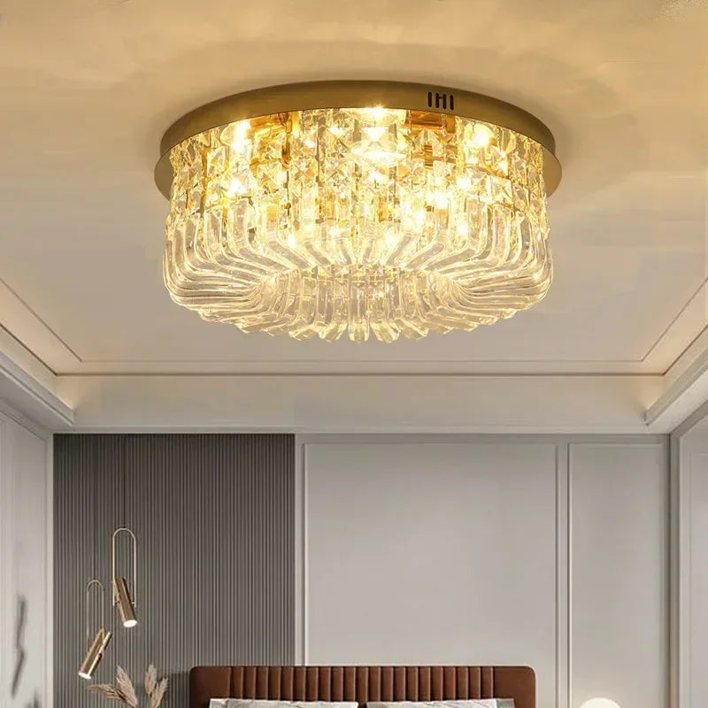 Afralia™ Gold Crystal Ceiling Chandelier - Modern LED Pendant Lighting for Living & Dining Room