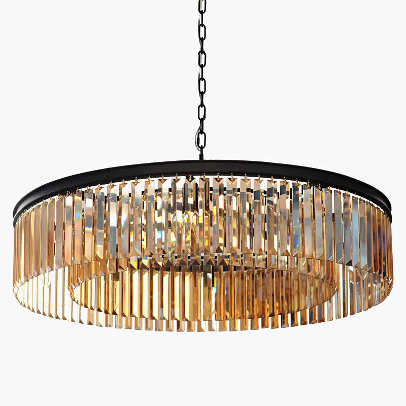 Afralia™ Retro Gold Black Metal LED Crystal Pendant Chandelier Loft Hanging Light